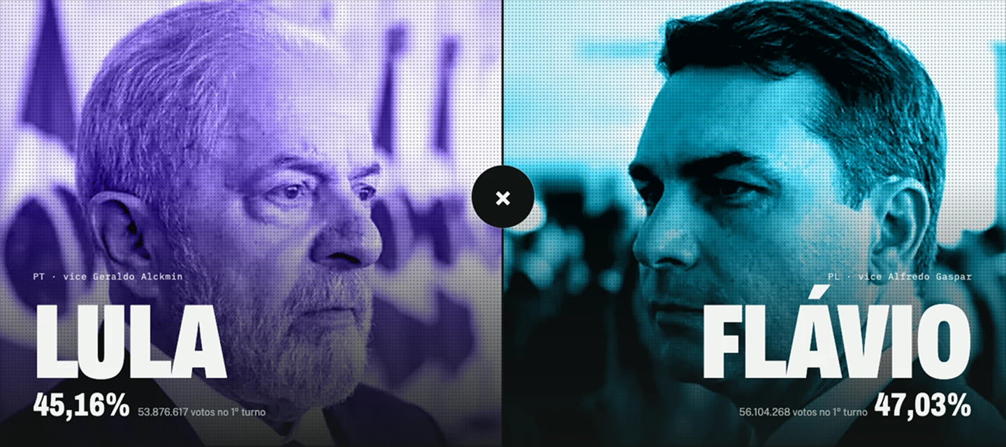 Opening of the site: halftone portraits of both candidates split down the middle, with first-round results