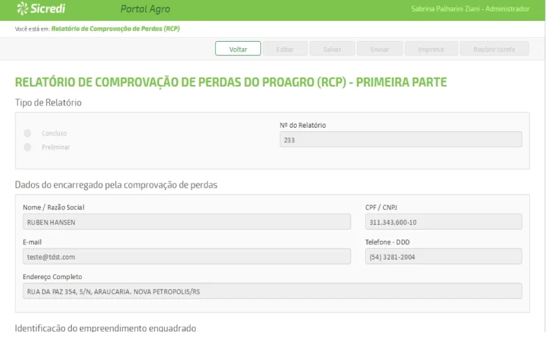 Cooperative web portal: a PROAGRO loss report form