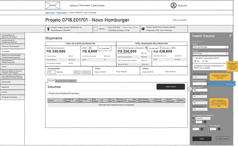 Wireframe of the insert input side panel with review notes