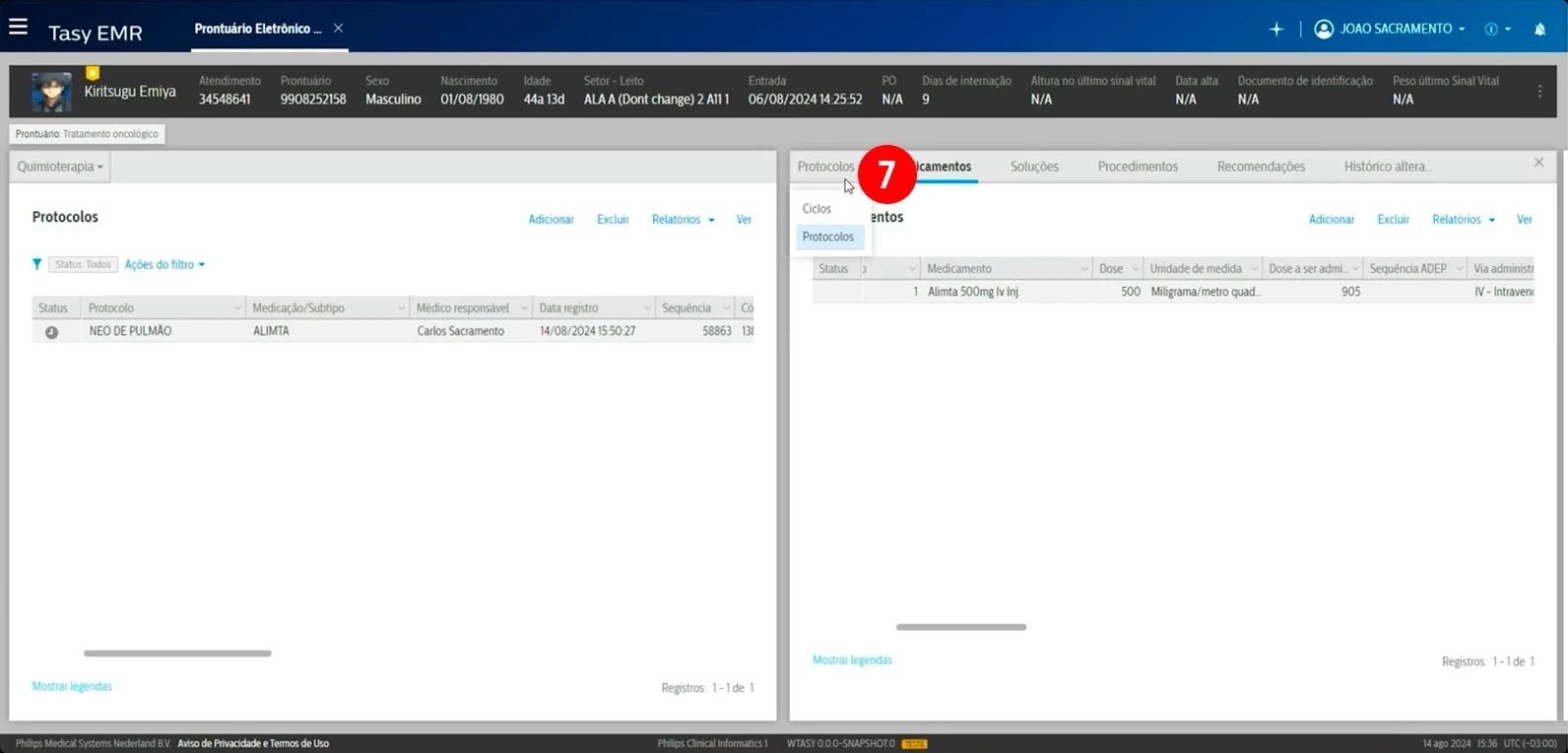 Legacy Tasy: panel selector menu used to switch the right panel from Protocols to Cycles (7)